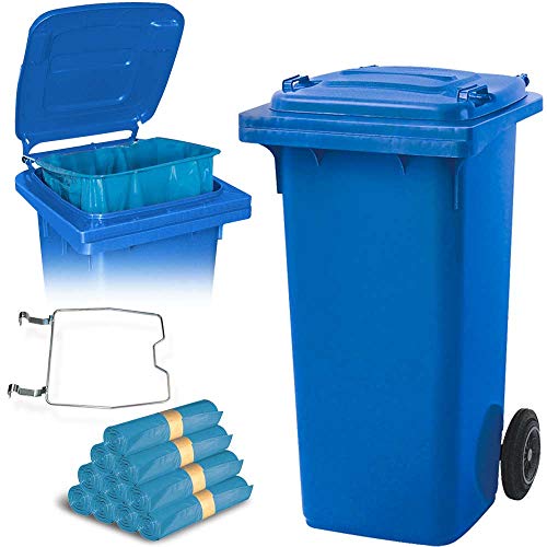 BRB 120 Liter Mülltonne mit Halter für Müllsäcke, inkl. 250 Müllsäcke (blau) von BRB