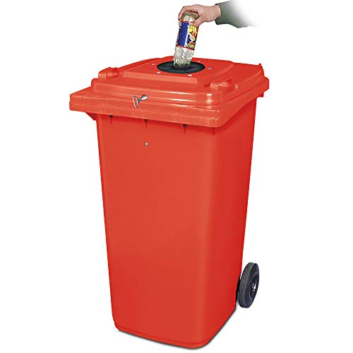 BRB 240 Liter Müllbehälter rot, Flascheneinwurf mit Gummirosette, abschließbar mit Dreikantschlüssel von BRB
