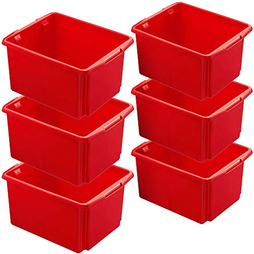 BRB 6X Aufbewahrungsbox, stapelbar, nestbar, 32 Liter, LxBxH 455x360x245 mm, Polypropylen (PP), rot von BRB