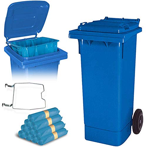 BRB 80 Liter Mülltonne blau mit Halter für Müllsäcke, inkl. 250 Müllsäcke von BRB