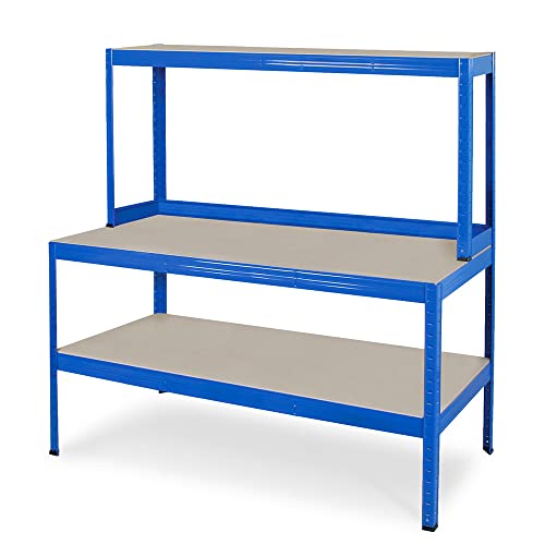 Packtisch/Werkbank mit Aufbau, BxTxH 1500 x 600/300 x 1500 mm, blau von BRB