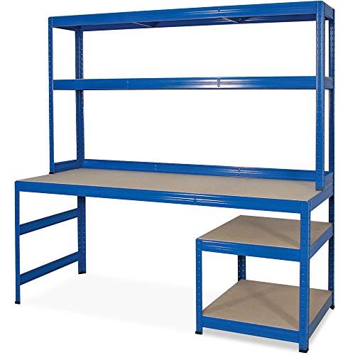Packtisch/Werkbank mit Aufbau und Unterbau, BxTxH 1800x600/300x1800 mm, blau von BRB