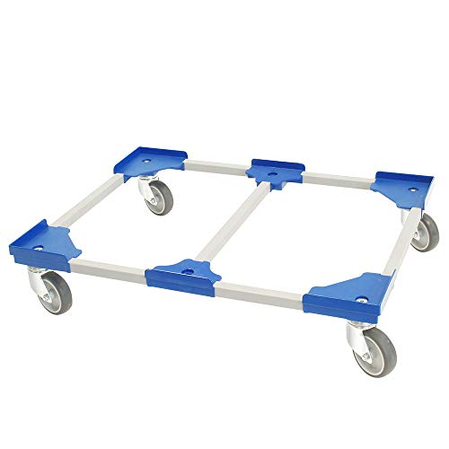 Roller Vario 800x600 mm für Euro-Stapelbehälter, grau-blau, 4 Lenkrollen, graue Gummiräder, Traglast 300 kg von BRB