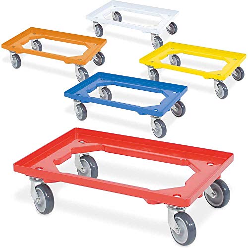 Set, 5X Logistikroller/Kistenroller für Behälter 600x400 mm, je 1 Roller in blau, gelb, orange, rot, weiß von BRB