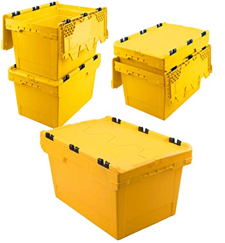 Set, 5x Mehrwegbehälter mit Klappdeckel, gelb, verplompbar, LxBxH 600x400x350 mm, 58 Liter von BRB