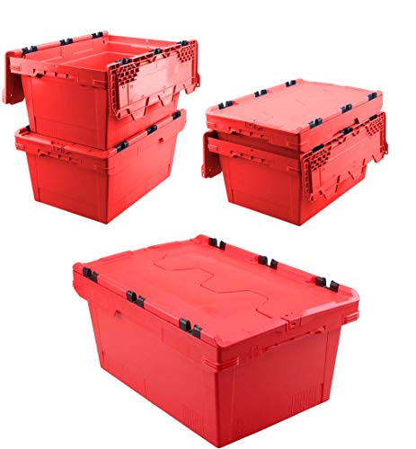 Set, 5x Mehrwegbehälter mit Klappdeckel, rot, verplompbar, LxBxH 600x400x350 mm, 58 Liter von BRB