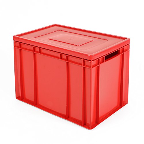Stapelbehälter mit Deckel, Industriequalität, Euro-Maß LxBxH 600x400x420 mm, 83 Liter, lebensmittelecht, rot von BRB