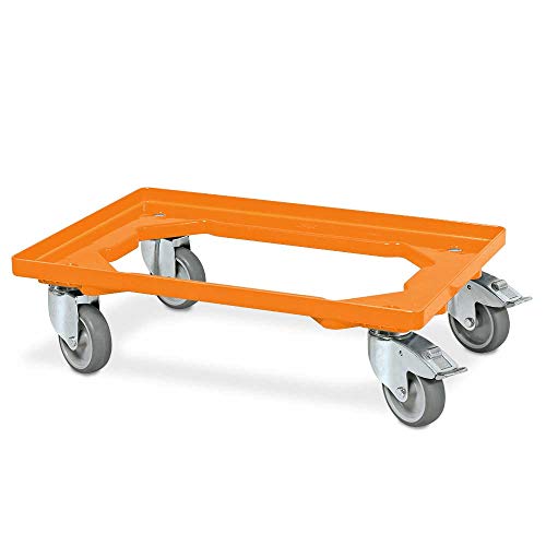 Transportroller für 600x400 mm Eurobehälter, orange, 250 kg Tragkraft, 4 Lenkrollen, 2 mit Feststellbremse von BRB