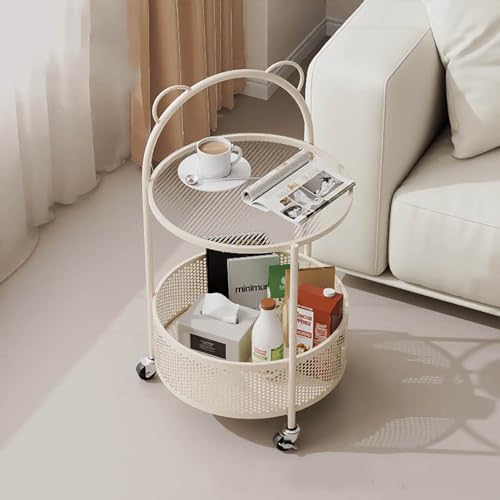 BRBOQW Moderner Beistelltisch aus Glas,Mobiler runder Kleiner Beistelltisch mit Ablagefläche 2 Etagen Nachttischwagen mit Rädern für Schlafzimmer, kleine Räume,B,40x70cm(16x28inch) von BRBOQW