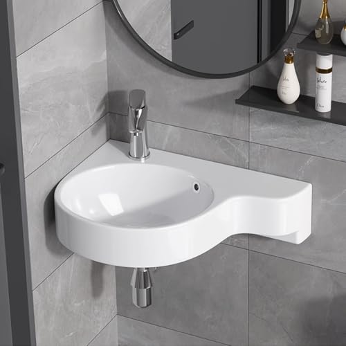 BRCYKRWY Kleines Eckwaschbecken Zur Wandmontage Klein Waschbecken Gäste Wc Porzellan Mini Waschbecken Waschbecken Klein Gäste Wc Mini Waschbecken Waschbecken Bad Waschbecken Wandmontage Mit Überlauf von BRCYKRWY
