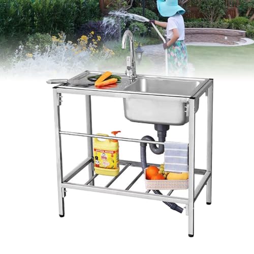 BRCYKRWY Outdoor Spüle Freistehend Waschbecken Edelstahl Spültisch Küchenspüle 1 Becken 75x40x75cm Spülenschrank mit Arbeitsplatte für Restaurant Haushaltsküche Garten Camping von BRCYKRWY