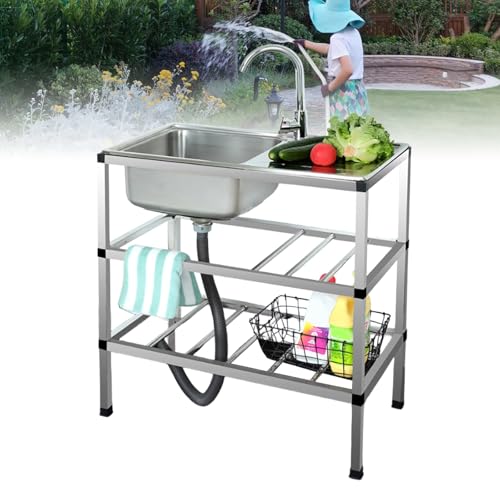 BRCYKRWY Outdoor Spüle Freistehend Waschbecken Edelstahl Spültisch Küchenspüle 1 Becken 75x40x75cm Spülenschrank mit Arbeitsplatte für Restaurant Haushaltsküche Garten Camping von BRCYKRWY