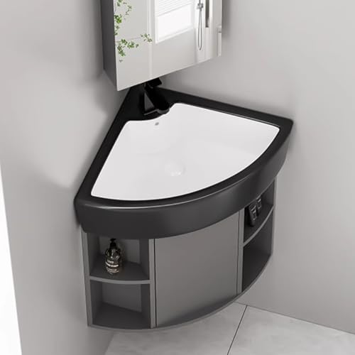 BRCYKRWY Waschbecken Waschtisch Badezimmer,Spülenschrank Mit Spüle Und Armatur,spülbecken Mit Unterschrank,Hänge Waschbecken Klein Gäste WC Badezimmer,Kleines Eckwaschbecken Zur Wandmontage von BRCYKRWY