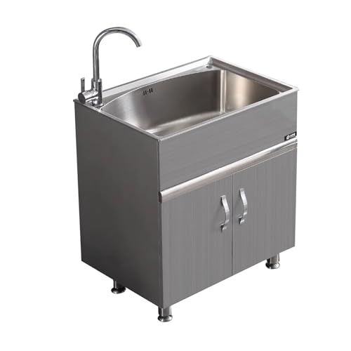 Edelstahl Küchenspüle Diverse Spüle Mit Schrank Freistehende Gewerbeküchenspüle Aus Edelstahl Mit Unterschrank Arbeitsplatzwaschbecken Spültisch Gastro Für Außen/Innen/Camping/Garten(70x49x80cm/27.5x1 von BRCYKRWY