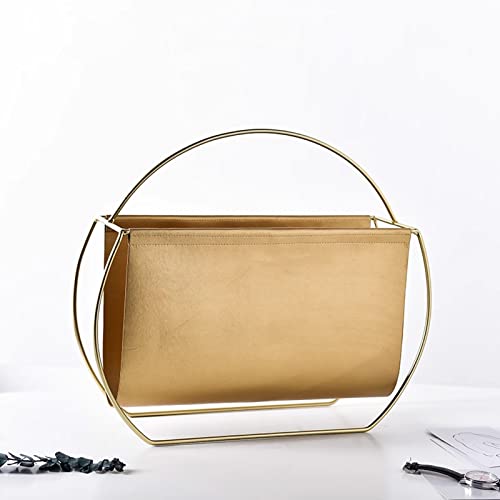 BREALA zeitungsständer Zeitschriftenhalter aus Leder, Broschüren-Organizer-Racks, Tragbarer Literatur-Zeitungsständer für zu Hause, Wohnzimmer/Schlafzimmer Katalog Lagerregal (Color : Gold) von BREALA