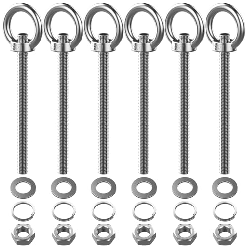 BREANIFULL 6 Stück Ösenschraube Edelstahl Ringschrauben Schraubösen Ringschrauben Augbolzen M10 × 120 mm Augenschraube mit Unterlegscheiben und Sechskantmuttern zur Befestigung und Aufhängung von BREANIFULL