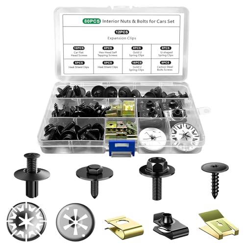 BREANIFULL 80 Stück Auto Befestigung Clips Auto Befestigungsbox Set mit Klemmscheiben Hitzeschutzblech Karosserieschrauben Set Blechmutter Schraube Mutter Clip Kit für Befestigen & Reparieren Autoteil von BREANIFULL