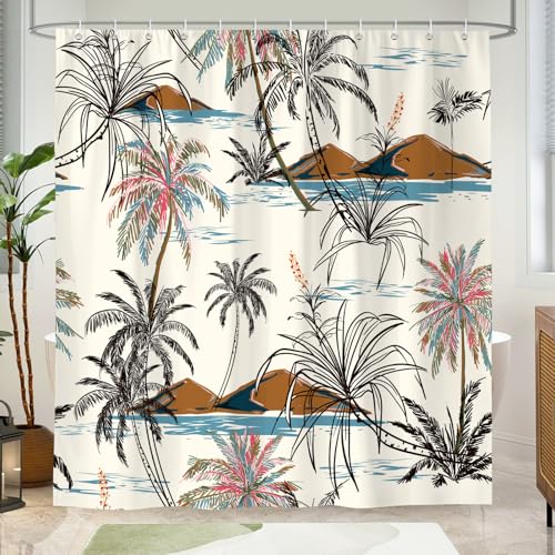 BREASOME Duschvorhang 180x180 cm Duschvorhänge Tropischer Insel-Print Wasserdicht Textil Polyester Stoff Waschbar Badvorhang mit 12 Haken von BREASOME