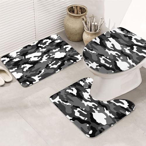 Abstrakte Camouflage-rutschfeste Bodenmatte, Badezimmermatten-Set, 3-teiliges Teppich-WC-Deckelbezug, Bodenmatte, rutschfeste Matte von BREAUX