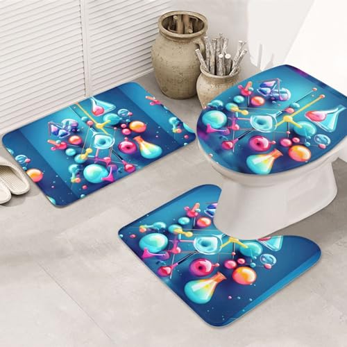 Abstrakte Wissenschaft Chemie Illustration 3D rutschfeste Bodenmatte Badezimmermatten-Set 3-teiliges Teppich-WC-Deckelbezug Bodenmatte rutschfeste Matte von BREAUX