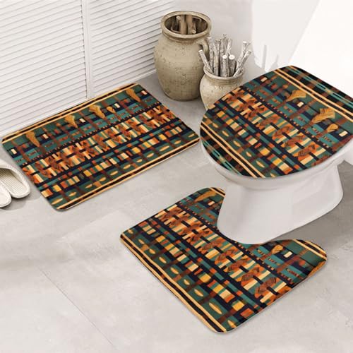 Afrikanische klassische gewebte rutschfeste Bodenmatte, Badezimmermatten-Set, 3-teilig, Teppich, WC-Abdeckung, Bodenmatte, rutschfeste Matte von BREAUX