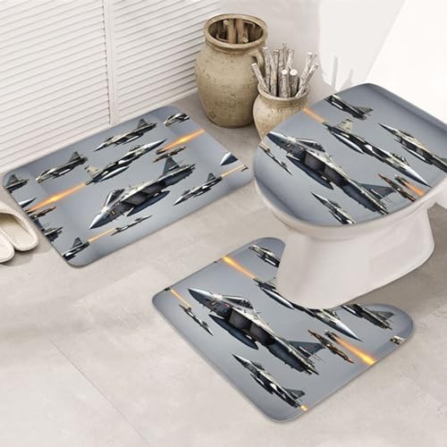 Aircraft Fighter Jets Rutschfeste Bodenmatte Badezimmermatten Set 3 Stück Teppich Toilettenbezug Abdeckung Bodenmatte Antirutschmatte von BREAUX