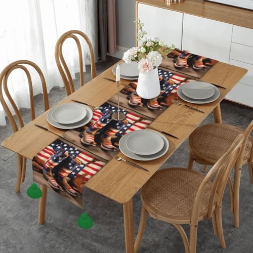 Amerikanische Flagge mit Cowboystiefeln, Feiertagsküche, Tischdekoration, Innen- und Außenbereich, Familienparty-Dekoration, 35,6 x 152,4 cm von BREAUX