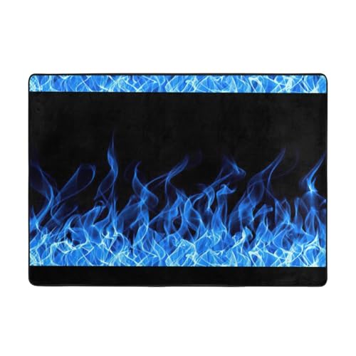 BREAUX Blue Flame rutschfeste Bodenmatte, Waschlappen, 203,2 x 147,3 cm, für Zuhause, Schlafzimmer, Wohnzimmer, Büro von BREAUX