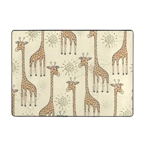 BREAUX Handgezeichnete Giraffen, rutschfeste Bodenmatte, Waschlappen, 203,2 x 147,3 cm, für Zuhause, Schlafzimmer, Wohnzimmer, Büro von BREAUX