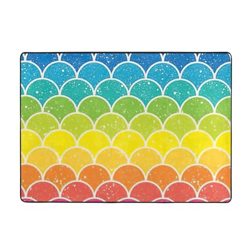 BREAUX Rutschfeste Bodenmatte mit Regenbogenfischschuppen-Druck, Waschlappen, 203,2 x 147,3 cm, für Heimdekoration, Wohnzimmer usw von BREAUX