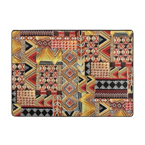 BREAUX Rutschfeste Bodenmatte mit afrikanischem Textil-Patchwork-Druck, Waschlappen, 203,2 x 147,3 cm, für Heimdekoration, Wohnzimmer usw von BREAUX