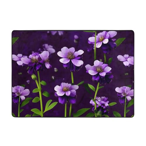 BREAUX Rutschfeste Bodenmatte mit blühenden lila Blumen, Waschlappen, 203,2 x 147,3 cm, für Zuhause, Schlafzimmer, Wohnzimmer, Büro von BREAUX