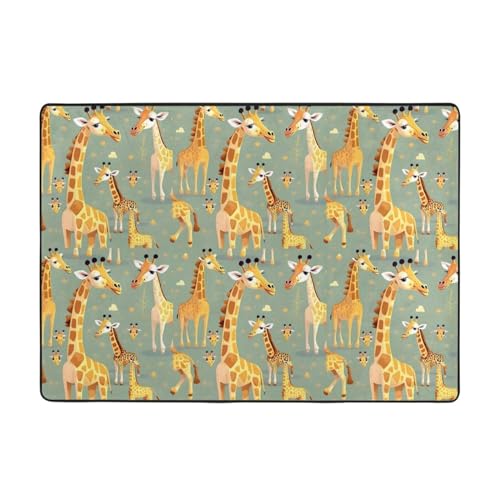 BREAUX Rutschfeste Bodenmatte mit niedlichem Cartoon-Giraffen-Druck, Waschlappen, 203,2 x 147,3 cm, für Heimdekoration, Wohnzimmer usw von BREAUX