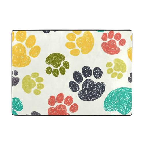 BREAUX Rutschfeste Bodenmatte mit niedlichem Hundepfotenabdruck, 203,2 x 147,3 cm, für Heimdekoration, Wohnzimmer usw von BREAUX
