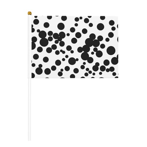 BREAUX Schwarz & Weiß Big Dot Print Mini Handheld Kleine Fahnenmast doppelseitige handgewellte Flagge Mini Stick Flagge von BREAUX