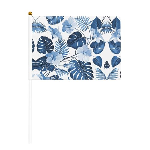 Blaue Blume, tropischer Druck, doppelseitige Handflagge, lebendige Farben, für Sportturniere und Spiele von BREAUX