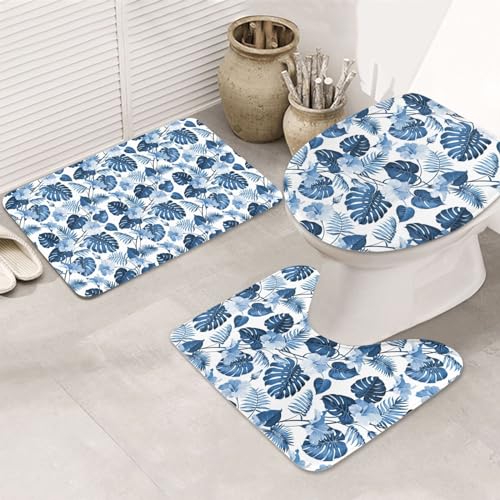 Blaue Blume Tropische rutschfeste Bodenmatte, Badezimmermatten-Set, 3-teiliges Teppich-WC-Deckelbezug, Bodenmatte, rutschfeste Matte von BREAUX