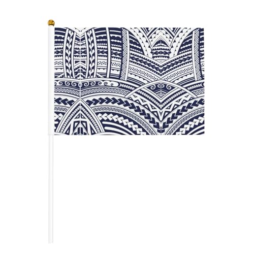 Blaue polynesische Maori-Stammesmuster-Druck, doppelseitige Handflagge, lebendige Farben, für Sportturniere und Spiele von BREAUX