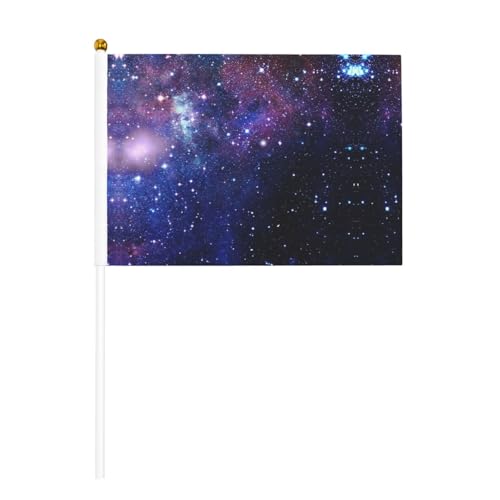 Blaue und violette Flagge mit Galaxie-Druck, doppelseitige Handflagge, lebendige Farben, für Sportturniere und Spiele von BREAUX