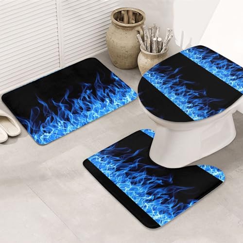 Blue Flame rutschfeste Bodenmatte, Badezimmermatten-Set, 3-teilig, Teppich, WC-Abdeckung, Bodenmatte, rutschfeste Matte von BREAUX