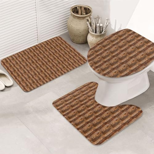 Braun Holz rutschfeste Bodenmatte Badezimmermatten-Set 3-teilig Teppich Toilettenbezug Abdeckung Bodenmatte rutschfeste Matte von BREAUX