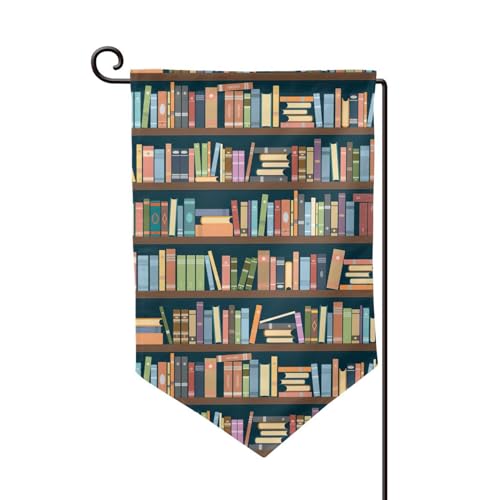 Breaux Dekorative Flagge mit Cartoon-Bücherregal-Bücherwurm-Druck, 32,5 x 45,7 cm, für den Außenbereich, Garten, kleine Flagge (nur Flagge) von BREAUX