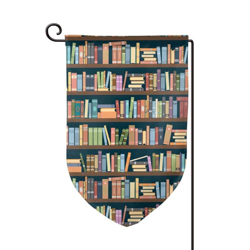 Breaux Dekorative Flagge mit Cartoon-Bücherregal-Bücherwurm-Druck, 32,5 x 45,7 cm, für den Außenbereich, Garten, kleine Flagge (nur Flagge) von BREAUX