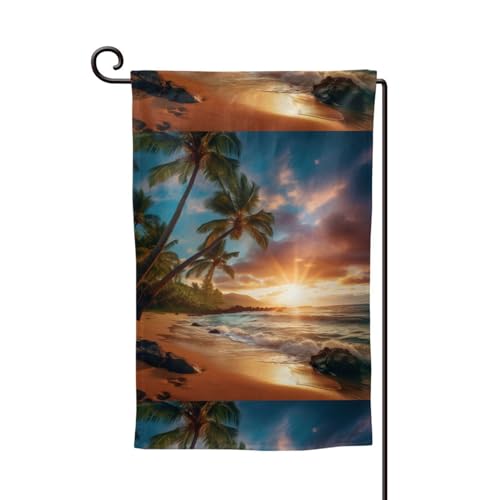 Breaux Hawaiianische Strand mit Palmen Druck Terrasse Dekorative Flaggen Outdoor Terrasse Flaggen für Garten Dekoration von BREAUX
