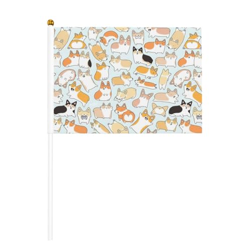 Corgi doppelseitige Handflagge mit Hundemotiv, lebendige Farben, für Sportturniere und Spiele von BREAUX