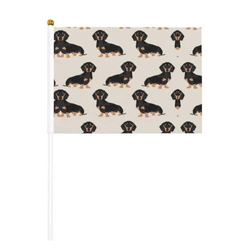 Doppelseitige Handflagge mit Dackel-Motiv, lebendige Farben, für Sportturniere und Spiele von BREAUX
