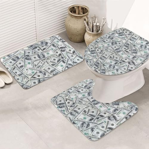 Funny Dollar Money rutschfeste Bodenmatte Badezimmermatten-Set 3-teilig Teppich Toilettenbezug Abdeckung Bodenmatte Antirutschmatte von BREAUX