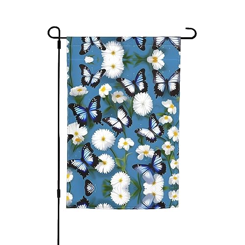 Gartenflagge mit blauen Schmetterlingen, weiße Blumen, 30,5 x 45,7 cm, für den Außenbereich, kleine Gartenflagge, Weihnachtsdekoration von BREAUX