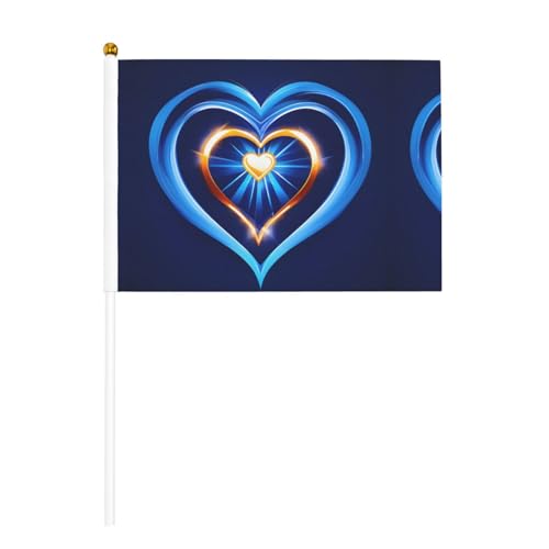 Handflagge mit himmelblauem Herzdruck, doppelseitige Handflagge, lebendige Farben, für Sportturniere und Spiele von BREAUX