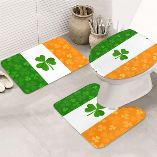 Irische Flagge, rutschfeste Bodenmatte, Badezimmermatten-Set, 3-teilig, Teppich, WC-Abdeckung, Bodenmatte, rutschfeste Matte von BREAUX